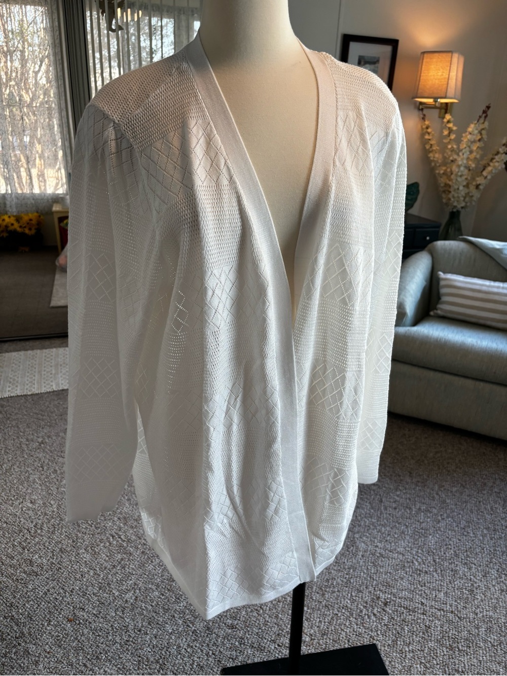 Karen Scott White Open-Front Textured Cardigan